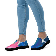 Load image into Gallery viewer, Abstract art slip on canvas sneakers by Andromeda Cook from the House of Purpose collection inspired by the sold painting Pursuit of Happiness