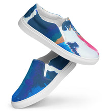 Load image into Gallery viewer, Abstract paint pour slip on canvas sneakers by Andromeda Cook inspired by the sold painting Pursuit of Happiness House of Purpose collection