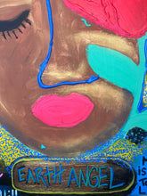Load image into Gallery viewer, Texture detail of Earth Angel original acrylic painting by Philadelphia Artist Andromeda Cook showing layered color and expressive brushwork