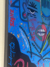 Load image into Gallery viewer, I Declare mixed media painting featuring expressive face, bold text, and blue tones By andromeda cook