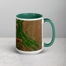 Load image into Gallery viewer, Collector art mug with dark green interior featuring the phrase Keep Ya Head Up and original artwork by Lamonte from Andromeda Cook Studio