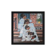 Load image into Gallery viewer, Mom and Her Girls: Carpenter St. 12x12 framed canvas by Philadelphia artist Andromeda Cook in a black frame