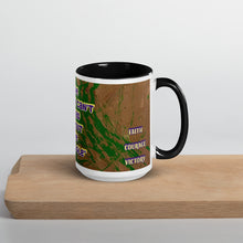 Load image into Gallery viewer, Inspirational Wilma Rudolph mug with black interior featuring the quote The Triumph Can’t Be Had Without the Struggle.