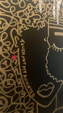 Load image into Gallery viewer, Close up detail of Anointed abstract painting by Andromeda Cook showing symbolic face and handwritten phrase Touch Not My Anointed