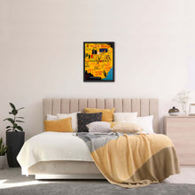 Load image into Gallery viewer, Hollywood Dreams Basquiat inspired contemporary painting by Andromeda Cook featuring bold yellow background, symbolic words, and expressive text elements