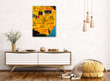 Load image into Gallery viewer, Hollywood Dreams Basquiat inspired contemporary art print by Andromeda Cook featuring yellow background, symbolic words, and expressive text elements