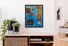 Load image into Gallery viewer, Influence Basquiat inspired contemporary painting by Andromeda Cook featuring crown symbols, expressive text, and layered abstract elements