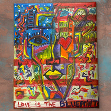 Load image into Gallery viewer, Acrylic painting by andromeda cook titled America Love Is The Blueprint with colorful symbolic imagery and 
