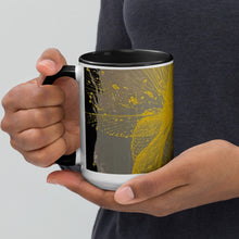Load image into Gallery viewer, Abstract yellow and black artwork mug by Andromeda Cook featuring modern paint splatter design.
