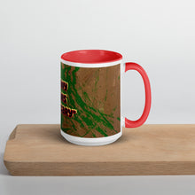 Load image into Gallery viewer, Red accent mug with By Any Means Necessary message inspired by Malcolm X and original artwork by Andromeda Cook Studio

