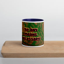 Load image into Gallery viewer, By Any Means Necessary Malcolm X inspired coffee mug with abstract artwork by Andromeda Cook Studio celebrating Black history and empowerment
