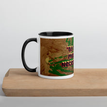 Load image into Gallery viewer, By Any Means Necessary Malcolm X inspired coffee mug with abstract artwork by Andromeda Cook Studio celebrating Black history and empowerment. Black interior 
