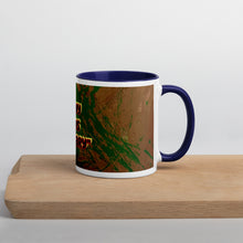 Load image into Gallery viewer, By Any Means Necessary Malcolm X inspired collector mug with original artwork by Andromeda Cook Studio dark blue handle and interior
