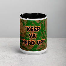 Load image into Gallery viewer, Black accent coffee mug featuring the phrase Keep Ya Head Up with abstract artwork by Andromeda Cook Studio inspired by one of the greatest
