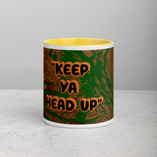 Load image into Gallery viewer, Keep Ya Head Up inspirational art mug with yellow interior featuring original artwork by young artist Lamonte from Andromeda Cook Studio

