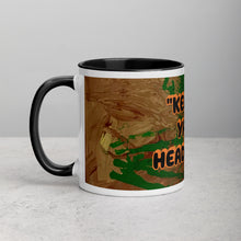 Load image into Gallery viewer, Keep Ya Head Up inspirational coffee mug with black interior featuring original artwork from Andromeda Cook Studio.
