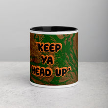 Load image into Gallery viewer, Keep Ya Head Up inspirational art mug with black interior featuring original artwork by Lamonte and Andromeda Cook Studio

