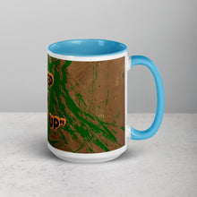 Load image into Gallery viewer, Light blue accent mug featuring the phrase Keep Ya Head Up with expressive artwork created by young artist Lamonte
