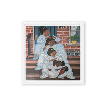 Load image into Gallery viewer, Mom and Her Girls: Carpenter St. 12x12 framed canvas by Philadelphia artist Andromeda Cook in a white frame
