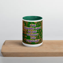 Load image into Gallery viewer, Wilma Rudolph quote mug with green interior featuring original artwork by Lamonte from Andromeda Cook Studio.
