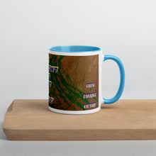 Load image into Gallery viewer, Inspirational Wilma Rudolph quote mug with blue interior featuring artwork by Lamonte from Andromeda Cook Studio.
