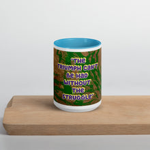 Load image into Gallery viewer, Motivational Wilma Rudolph quote mug reminding that triumph cannot be had without the struggle.

