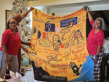 Load image into Gallery viewer, Hollywood Dreams by Andromeda Cook, a yellow Basquiat-inspired artwork with expressive text, symbols, and layered imagery.
