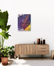 Load image into Gallery viewer, Contemporary affirmation artwork titled Be Water by artist Andromeda Cook featuring vibrant purple tones, layered symbolism, and inspirational phrases about valuing the spaces and lives around you.


