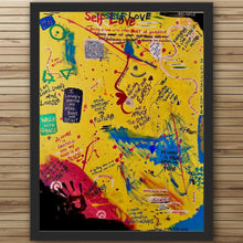 Load image into Gallery viewer, Self Love affirmation artwork by Philadelphia artist Andromeda Cook featuring handwritten messages about healing, identity, and confidence on a bright yellow background.
